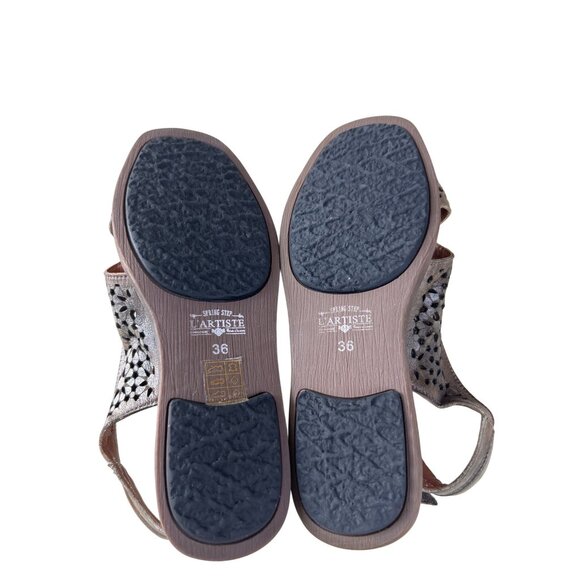 Spring Step L'Artiste Floral Low Boho Wedge Sandals Size 36 Leather Multicolor - Picture 9 of 10